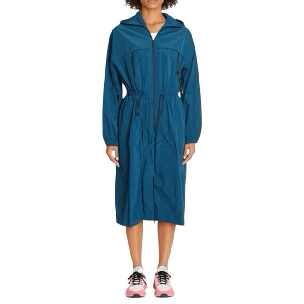 Spiritual Gangster Natasha Full Zip Long Jacket Teal Blue Oversized Trench Hood